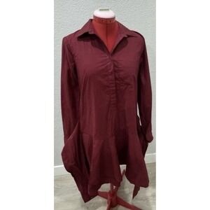 Derek Lam 10 Crosby Burgundy Cotton Shirt Dress Tie Waist Long Sleeve NWT